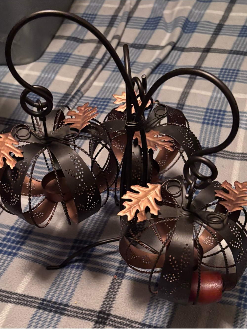 Metal Pumpkin Ornament Pair - Black and Copper Home Holiday Décor